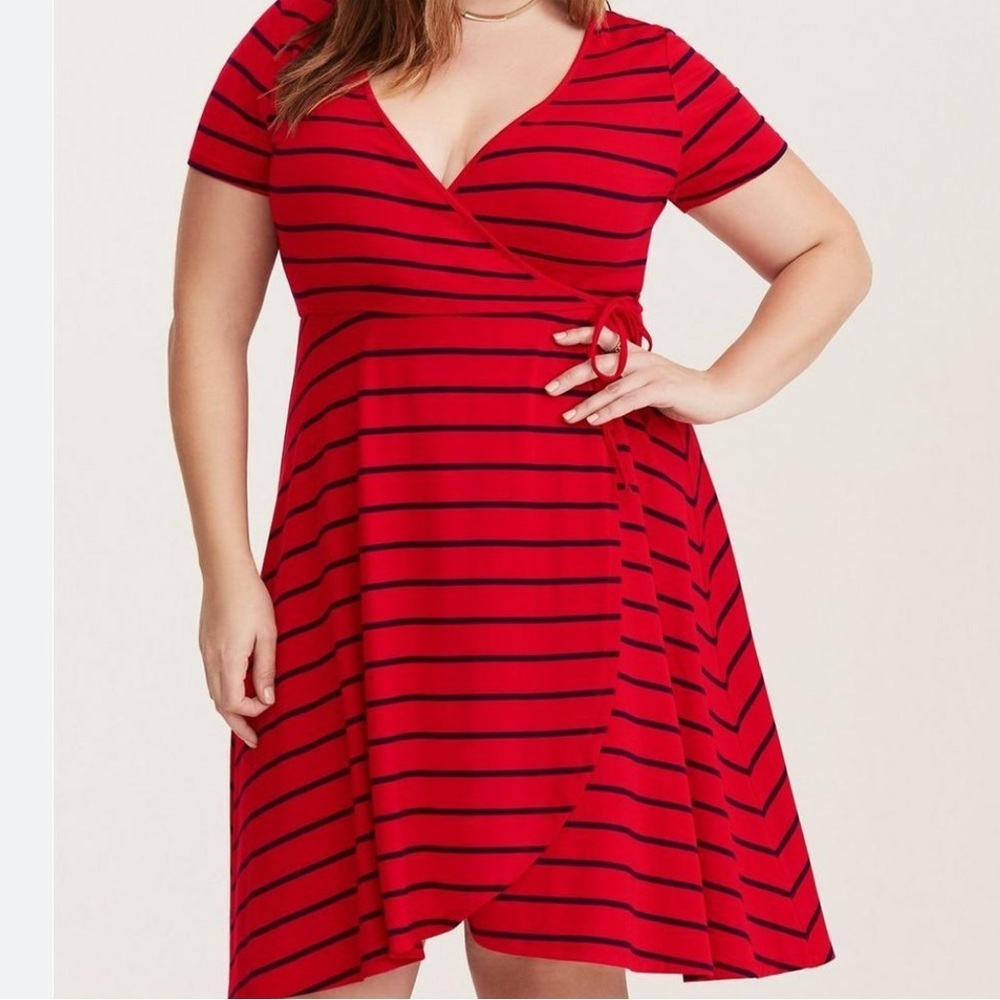 Torrid red navy stripe wrap jersey knit dress size 2X 18 20